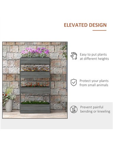 Outsunny Four-Tier Basket Wooden Plant Stand - Grey