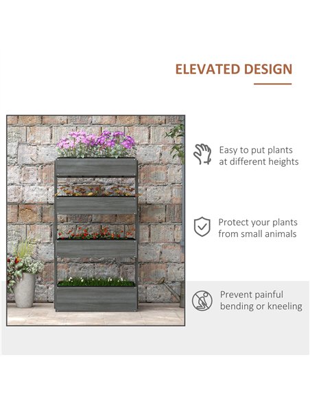 Outsunny Four-Tier Basket Wooden Plant Stand - Grey - pic 129517 | FastDaddyshop