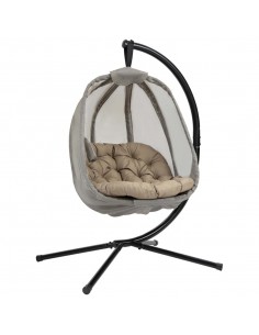 Outsunny Hanging Egg Chair, Folding Swing Hammock with Cushion and Stand, Khaki