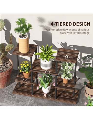 Outsunny Four-Tier Wooden Shelf Plant Stand
