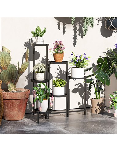 Outsunny 3 Tier Plant Stand Indoor Outdoor, Foldable Corner Plant Stands for Multiple Plants, Metal Round Flower Pot Holder for 