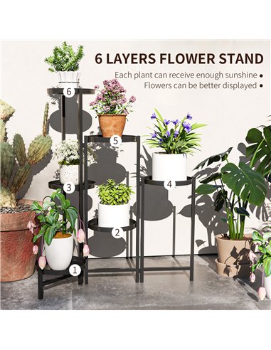 Outsunny 3 Tier Plant Stand Indoor Outdoor, Foldable Corner Plant Stands for Multiple Plants, Metal Round Flower Pot Holder for 