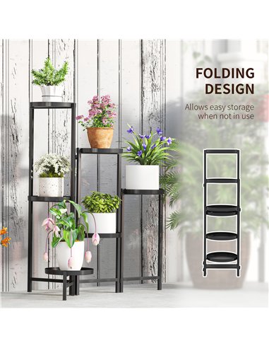 Outsunny 3 Tier Plant Stand Indoor Outdoor, Foldable Corner Plant Stands for Multiple Plants, Metal Round Flower Pot Holder for 