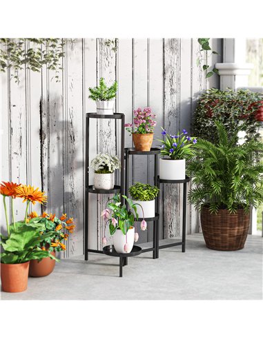 Outsunny 3 Tier Plant Stand Indoor Outdoor, Foldable Corner Plant Stands for Multiple Plants, Metal Round Flower Pot Holder for 