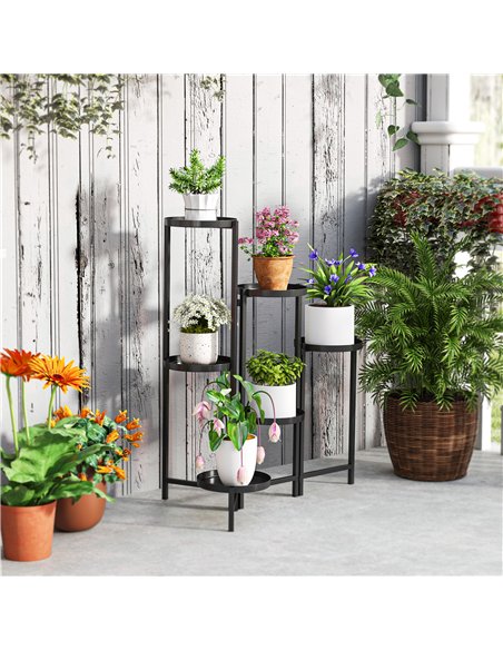 Outsunny 3 Tier Plant Stand Indoor Outdoor, Foldable Corner Plant Stands for Multiple Plants, Metal Round Flower Pot Holder for  - pic 129547 | FastDaddyshop