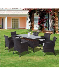 Outsunny 7-Piece Rattan Dining Set with Glass-Top Table, Brown 2