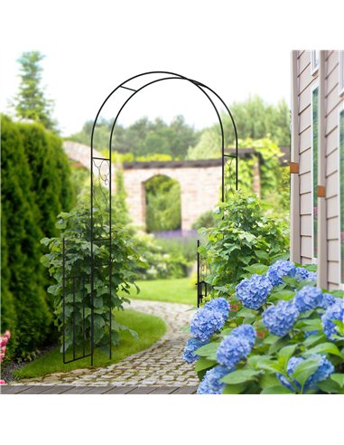 Outsunny Outdoor Garden Arch with Double Gates, Metal Garden Arbor for Climbing Plants, Roses, Vines, Wedding Arch for Outdoor, 