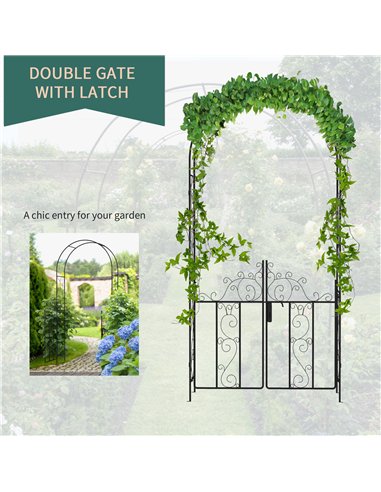 Outsunny Outdoor Garden Arch with Double Gates, Metal Garden Arbor for Climbing Plants, Roses, Vines, Wedding Arch for Outdoor, 
