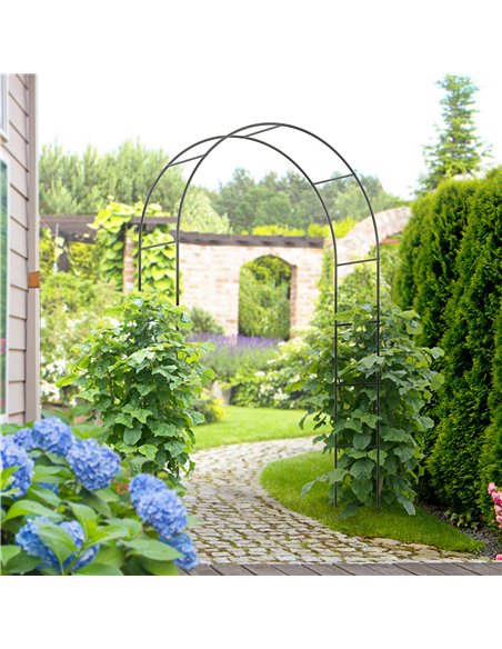 Outsunny Outdoor Garden Arch, Metal Garden Arbor for Climbing Plants, Roses, Vines, Wedding Arch for Outdoor, 140L x 40W x 240H  - pic 129559 | FastDaddyshop