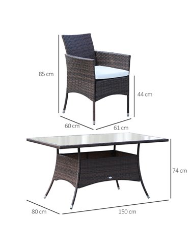 Outsunny 7-Piece Rattan Dining Set with Glass-Top Table, Brown