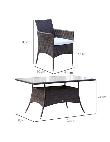 Outsunny 7-Piece Rattan Dining Set with Glass-Top Table, Brown - pic 12956 | FastDaddyshop