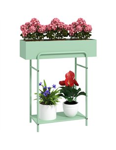 Outsunny 2 Tier Plant Stand, Metal Plant Rack Shelf with Drain Holes, Floor-standing Flower Pot Stand for Indoor Outdoor Garden 