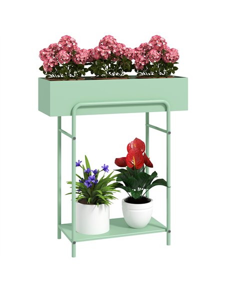 Outsunny 2 Tier Plant Stand, Metal Plant Rack Shelf with Drain Holes, Floor-standing Flower Pot Stand for Indoor Outdoor Garden  - pic 129567 | FastDaddyshop