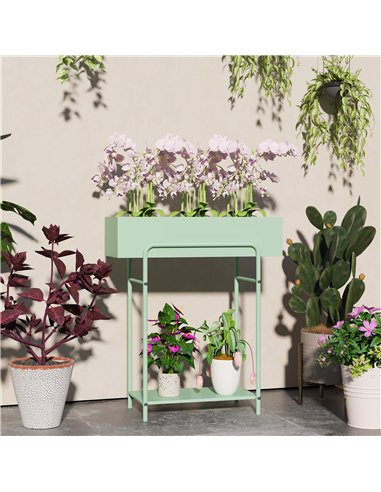 Outsunny 2 Tier Plant Stand, Metal Plant Rack Shelf with Drain Holes, Floor-standing Flower Pot Stand for Indoor Outdoor Garden 