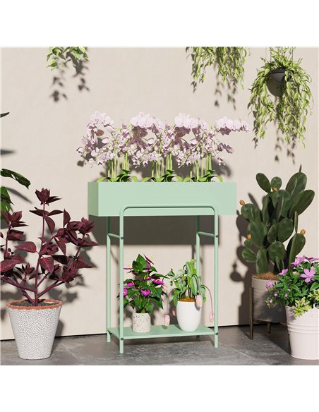 Outsunny 2 Tier Plant Stand, Metal Plant Rack Shelf with Drain Holes, Floor-standing Flower Pot Stand for Indoor Outdoor Garden  - pic 129568 | FastDaddyshop