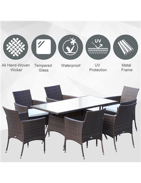 Outsunny 6-Seater Rattan Garden Furniture Dining Set 6-seater Patio Rectangular Table Cube Chairs Outdoor Fire Retardant Sponge  - pic 12957 | FastDaddyshop