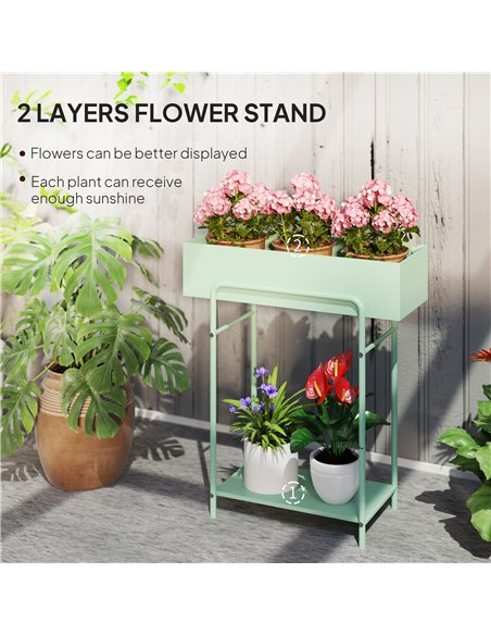 Outsunny 2 Tier Plant Stand, Metal Plant Rack Shelf with Drain Holes, Floor-standing Flower Pot Stand for Indoor Outdoor Garden  - pic 129570 | FastDaddyshop
