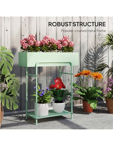 Outsunny 2 Tier Plant Stand, Metal Plant Rack Shelf with Drain Holes, Floor-standing Flower Pot Stand for Indoor Outdoor Garden 