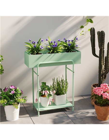 Outsunny 2 Tier Plant Stand, Metal Plant Rack Shelf with Drain Holes, Floor-standing Flower Pot Stand for Indoor Outdoor Garden  - pic 129574 | FastDaddyshop