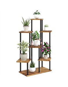 Outsunny 7 Tier Plant Stand Indoor Outdoor, Tiered Corner Steel Wood Plant Shelf for Multiple Plants, Tall Flower Stand Display 