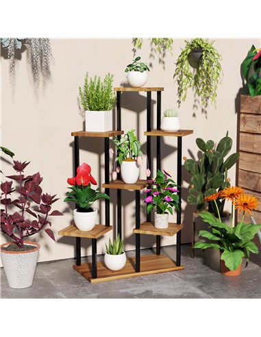 Outsunny 7 Tier Plant Stand Indoor Outdoor, Tiered Corner Steel Wood Plant Shelf for Multiple Plants, Tall Flower Stand Display 