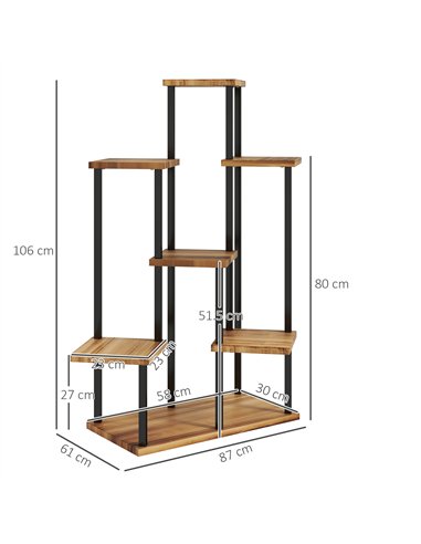Outsunny 7 Tier Plant Stand Indoor Outdoor, Tiered Corner Steel Wood Plant Shelf for Multiple Plants, Tall Flower Stand Display 