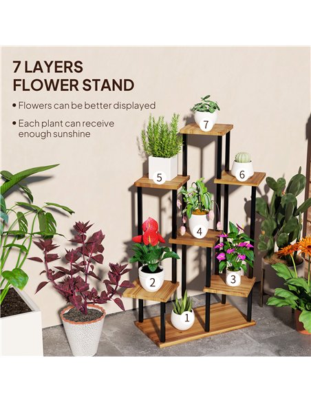 Outsunny 7 Tier Plant Stand Indoor Outdoor, Tiered Corner Steel Wood Plant Shelf for Multiple Plants, Tall Flower Stand Display  - pic 129579 | FastDaddyshop