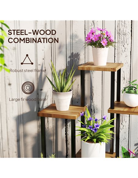 Outsunny 7 Tier Plant Stand Indoor Outdoor, Tiered Corner Steel Wood Plant Shelf for Multiple Plants, Tall Flower Stand Display  - pic 129580 | FastDaddyshop