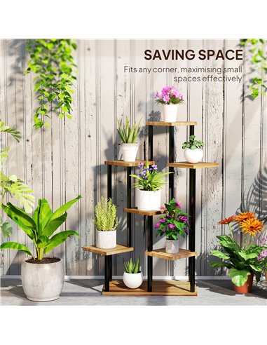 Outsunny 7 Tier Plant Stand Indoor Outdoor, Tiered Corner Steel Wood Plant Shelf for Multiple Plants, Tall Flower Stand Display 