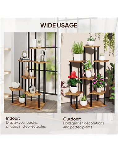 Outsunny 7 Tier Plant Stand Indoor Outdoor, Tiered Corner Steel Wood Plant Shelf for Multiple Plants, Tall Flower Stand Display 