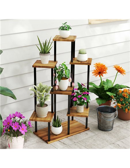 Outsunny 7 Tier Plant Stand Indoor Outdoor, Tiered Corner Steel Wood Plant Shelf for Multiple Plants, Tall Flower Stand Display  - pic 129583 | FastDaddyshop