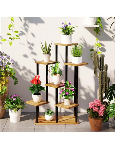 Outsunny 7 Tier Plant Stand Indoor Outdoor, Tiered Corner Steel Wood Plant Shelf for Multiple Plants, Tall Flower Stand Display 