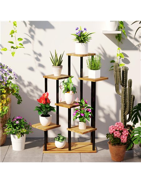Outsunny 7 Tier Plant Stand Indoor Outdoor, Tiered Corner Steel Wood Plant Shelf for Multiple Plants, Tall Flower Stand Display  - pic 129584 | FastDaddyshop