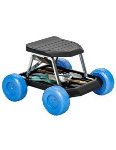 Outsunny Garden Cart with Wheels, Garden Stool Trolley with Tool Tray, Rolling Garden Seat for Weeding, Planting, Blue