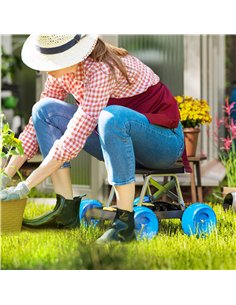Outsunny Garden Cart with Wheels, Garden Stool Trolley with Tool Tray, Rolling Garden Seat for Weeding, Planting, Blue 2