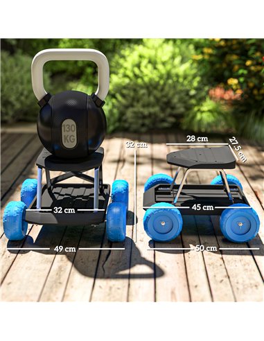 Outsunny Garden Cart with Wheels, Garden Stool Trolley with Tool Tray, Rolling Garden Seat for Weeding, Planting, Blue