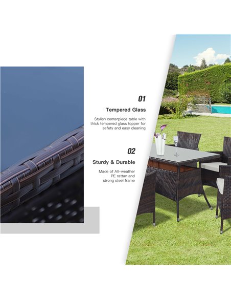 Outsunny 6-Seater Rattan Garden Furniture Dining Set 6-seater Patio Rectangular Table Cube Chairs Outdoor Fire Retardant Sponge  - pic 12959 | FastDaddyshop