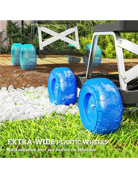 Outsunny Garden Cart with Wheels, Garden Stool Trolley with Tool Tray, Rolling Garden Seat for Weeding, Planting, Blue - pic 129590 | FastDaddyshop