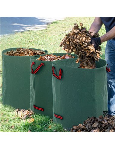 Outsunny Garden Waste Bags, 272L x 3 Heavy Duty Garden Bags, Foldable and Reusable Garden Sacks with Handles for Collecting Gard