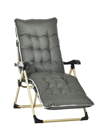 Outsunny Padded Garden Lounger, with Seven-Position Back and Footrest - Grey - pic 129612 | FastDaddyshop