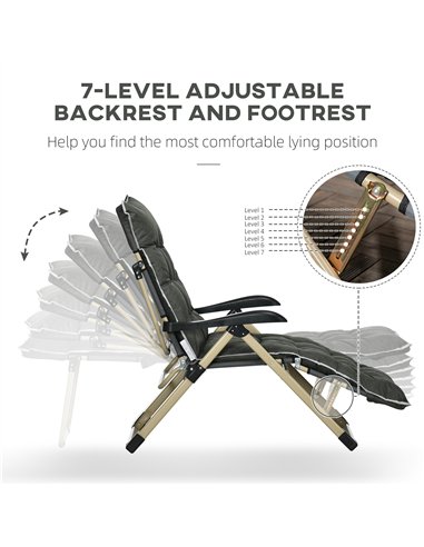 Outsunny Padded Garden Lounger, with Seven-Position Back and Footrest - Grey