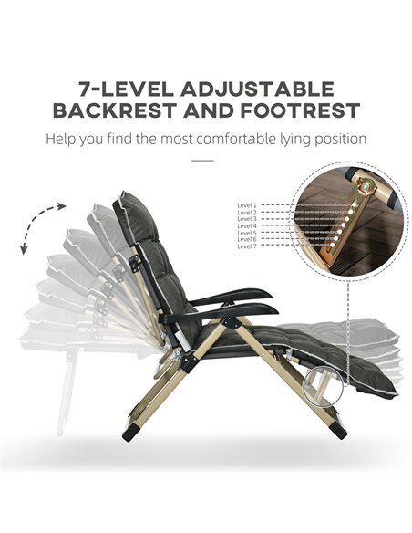 Outsunny Padded Garden Lounger, with Seven-Position Back and Footrest - Grey - pic 129615 | FastDaddyshop