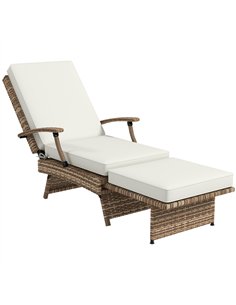 Outsunny 80° Reclining Rattan Lounger - White/Brown