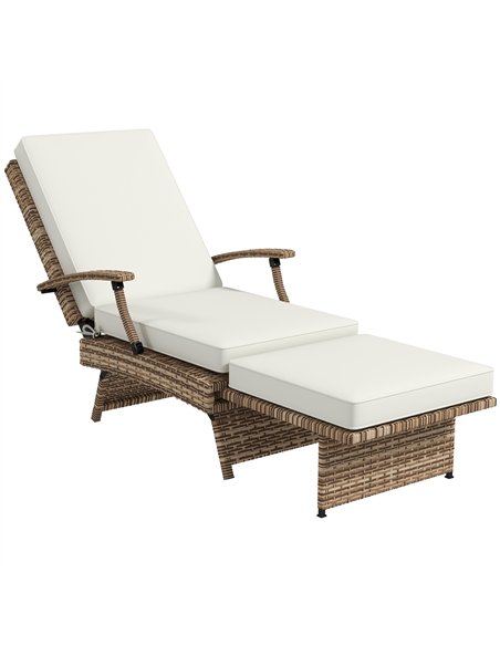 Outsunny 80° Reclining Rattan Lounger - White/Brown - pic 129621 | FastDaddyshop