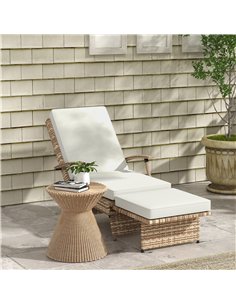 Outsunny 80° Reclining Rattan Lounger - White/Brown 2