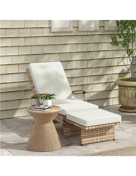 Outsunny 80° Reclining Rattan Lounger - White/Brown - pic 129622 | FastDaddyshop