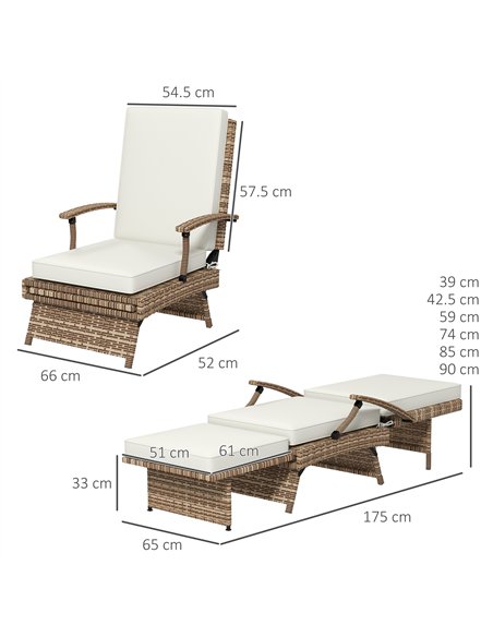 Outsunny 80° Reclining Rattan Lounger - White/Brown - pic 129623 | FastDaddyshop
