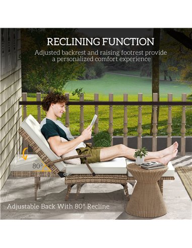 Outsunny 80° Reclining Rattan Lounger - White/Brown