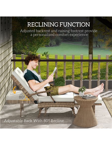 Outsunny 80° Reclining Rattan Lounger - White/Brown - pic 129624 | FastDaddyshop
