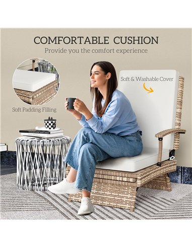 Outsunny 80° Reclining Rattan Lounger - White/Brown